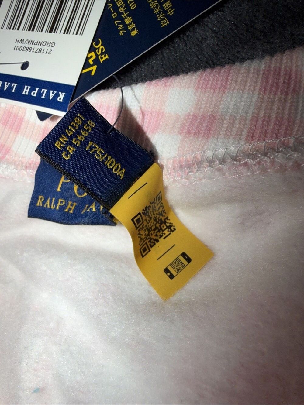XS Polo Ralph Lauren Gingham Fleece Sweatshirt Pink White - Picture 3 of 13